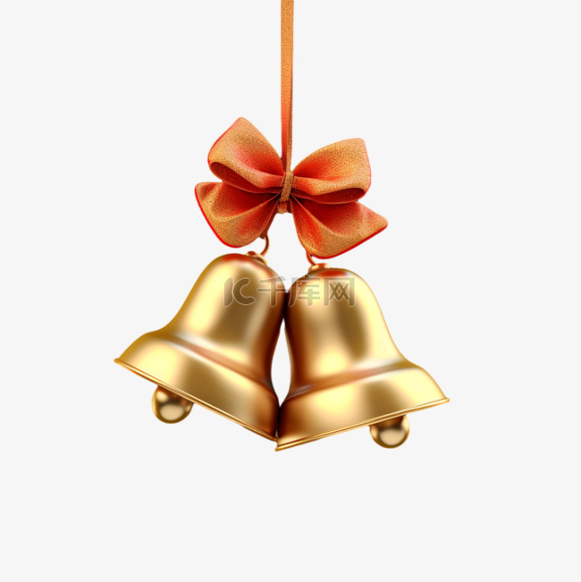 圣诞节金色铃铛3d素材元素免扣