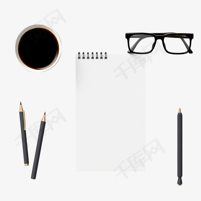 桌上有记事本、钢笔、眼镜和手机