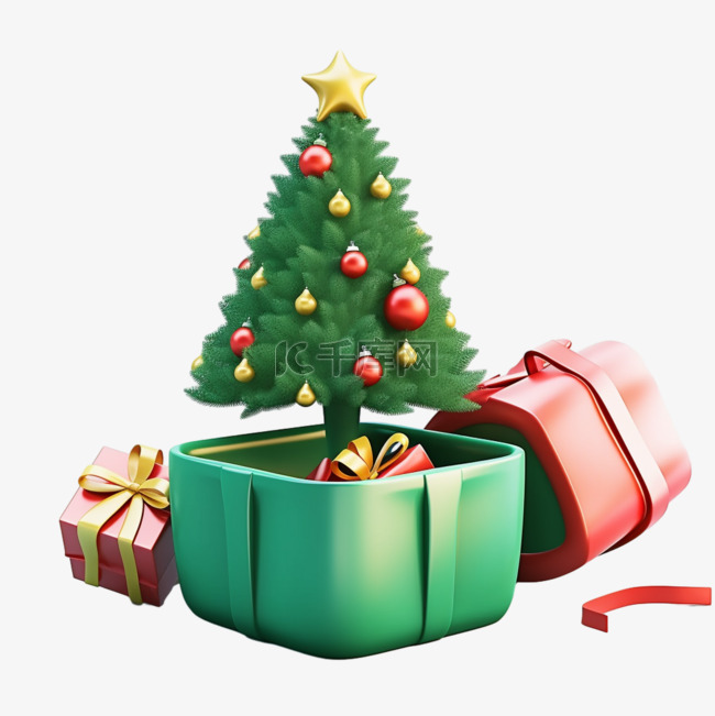 圣诞节礼盒圣诞树免抠元素3d