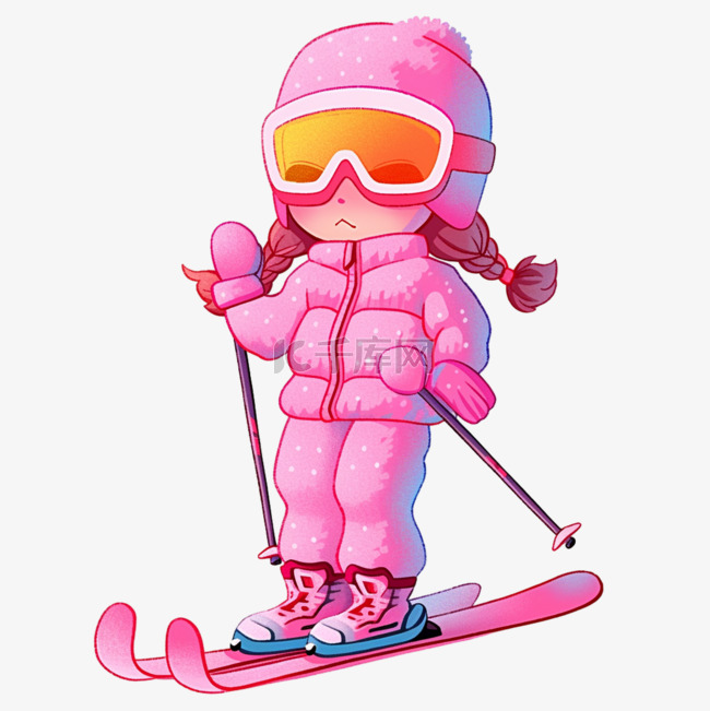 手绘元素冬天穿着滑雪服女孩卡通