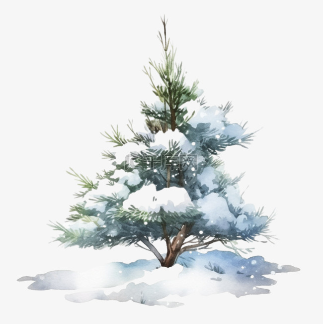 冬天手绘元素覆盖雪的松树卡通