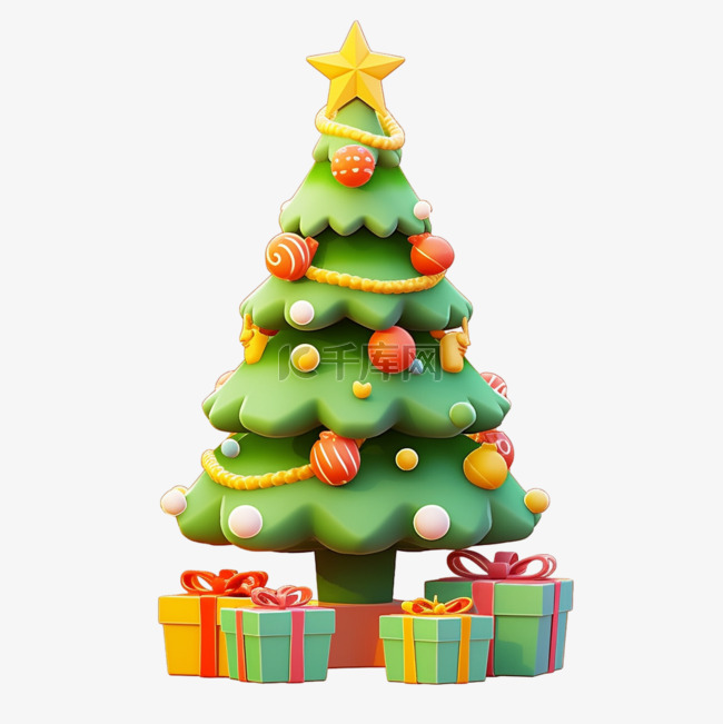 圣诞节圣诞树3d免抠礼盒元素