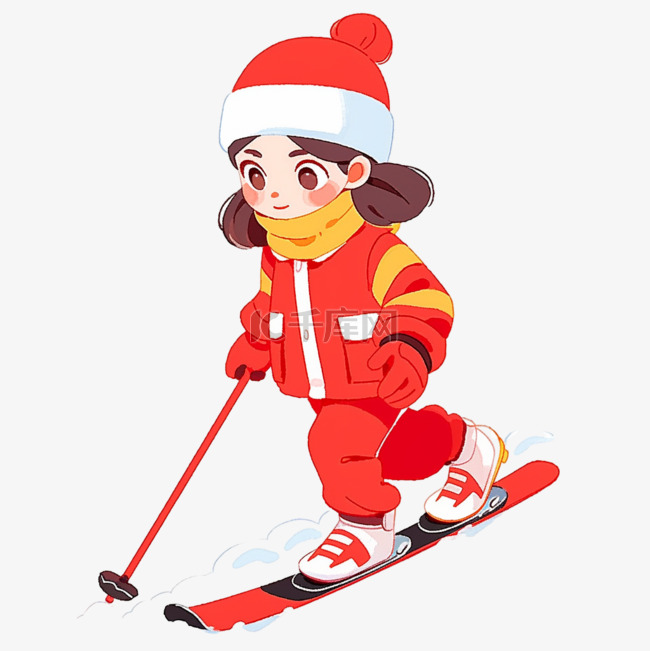 可爱女孩滑雪卡通手绘元素冬天