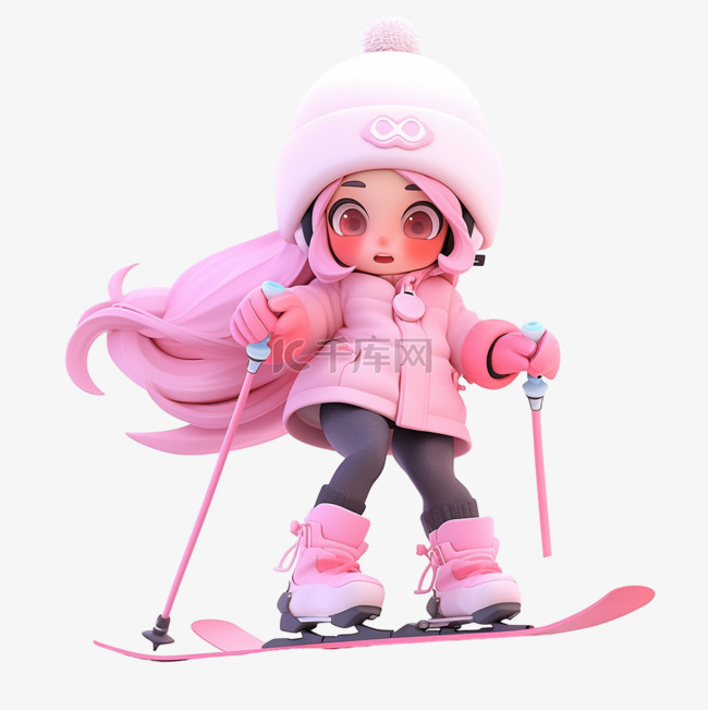 冬天可爱女孩滑雪免抠3d元素
