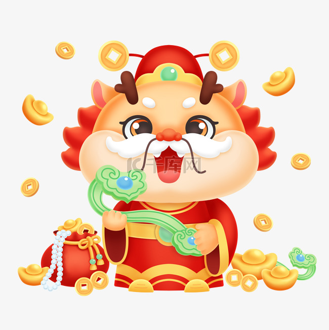 龙年春节新年龙形象财神龙金玉满