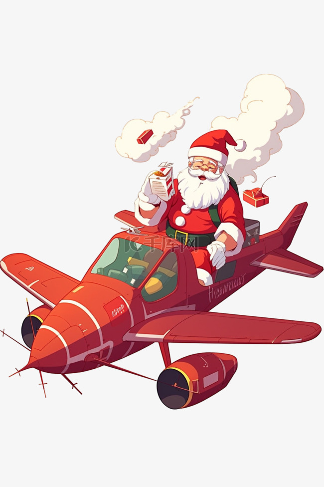 圣诞节飞机圣诞老人礼盒卡通手绘