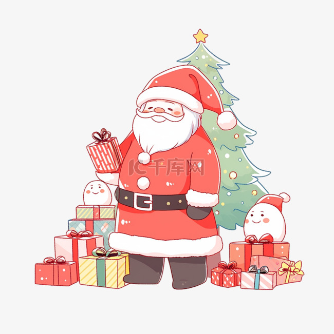 圣诞节卡通圣诞树企鹅手绘元素