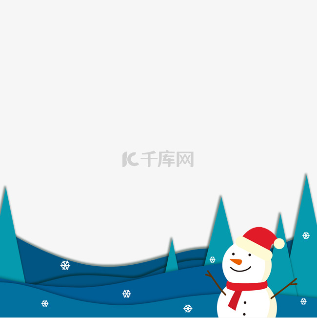 圣诞节雪人剪纸风底边