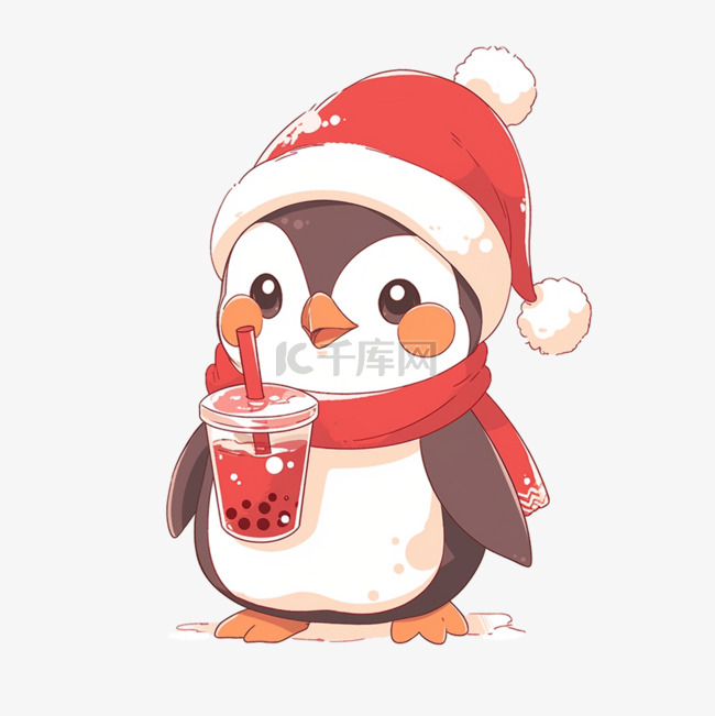 冬天卡通圣诞节可爱的企鹅手绘元