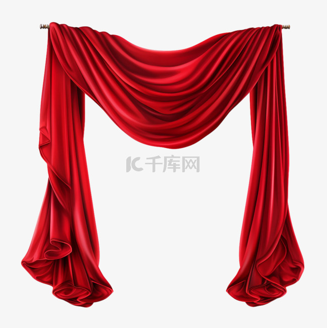 窗帘红绸质感元素立体免扣图案