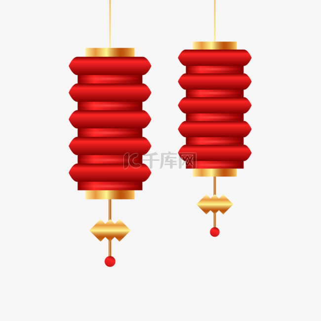 鎏金红灯笼中式新年春节装饰免抠