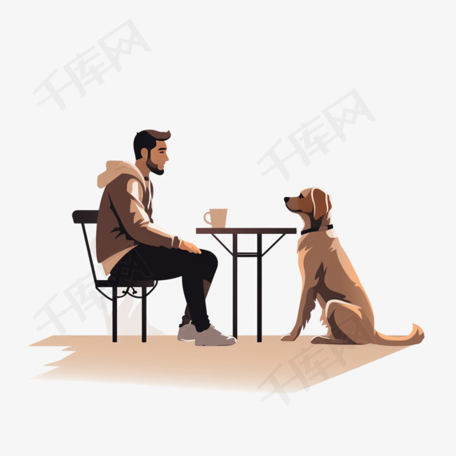 男人和他的狗在等一个女孩约会