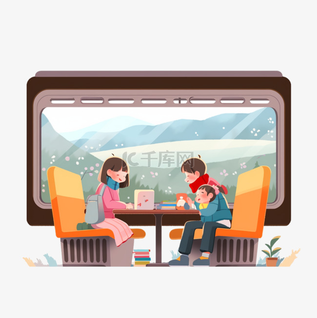 春节冬季人物坐列车回家17设计
