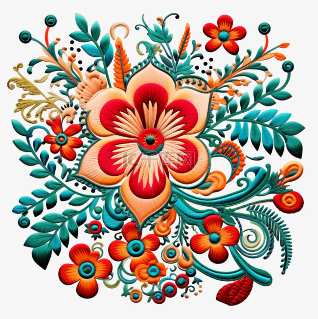 艺术刺绣花纹元素立体免扣图案