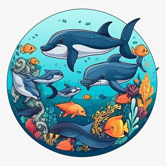 海洋日海豚鳗鱼海底图案