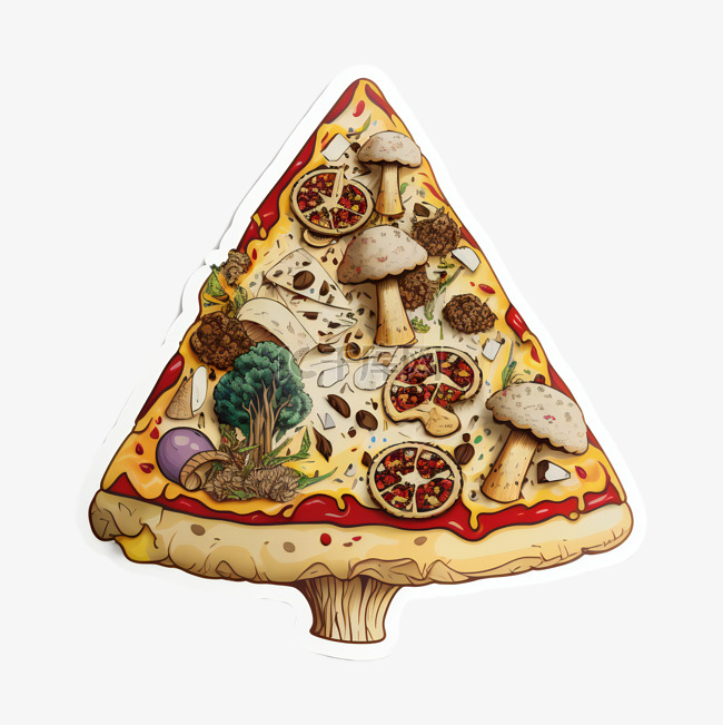 披萨美食快餐卡通创意贴纸图案