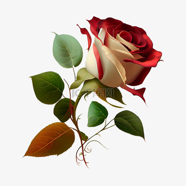 玫瑰一枝红色白色