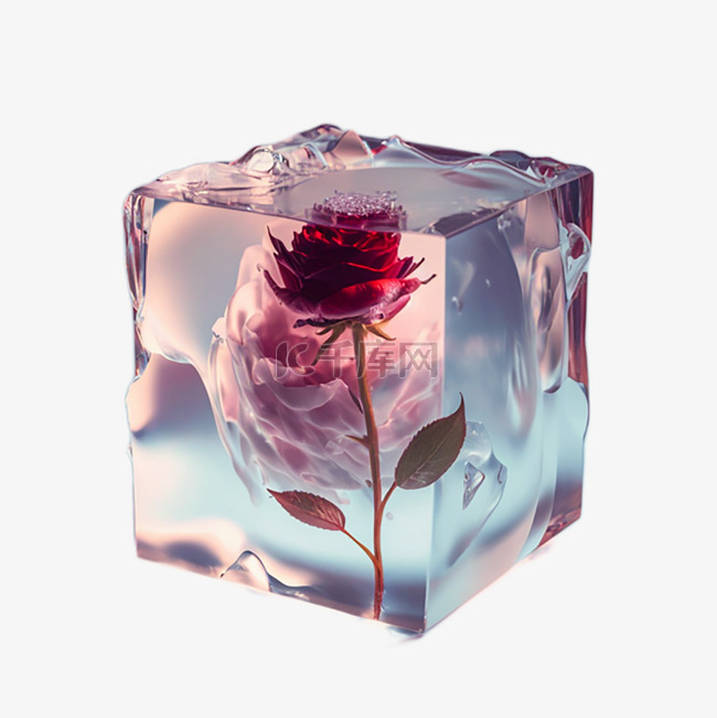 红色玫瑰冰封图片