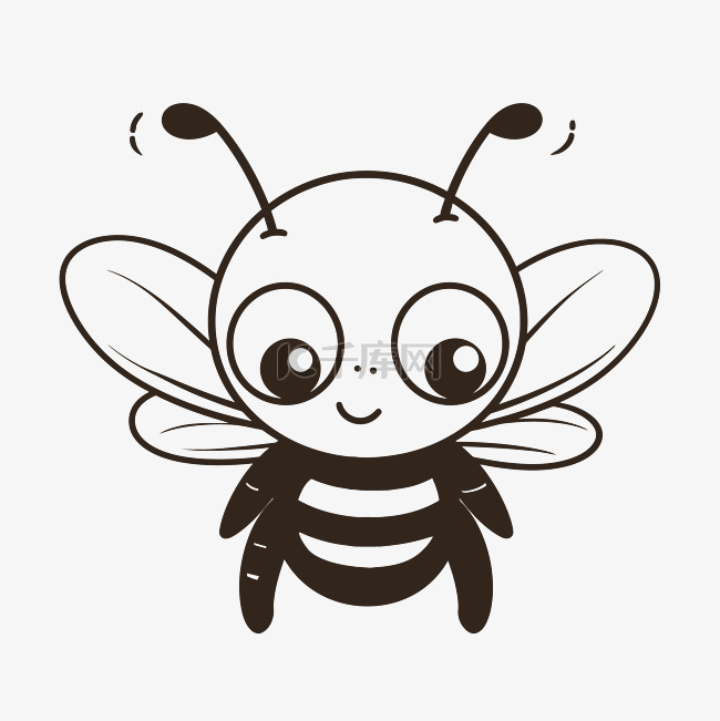 白色背景上的卡通蜜蜂轮廓素描 