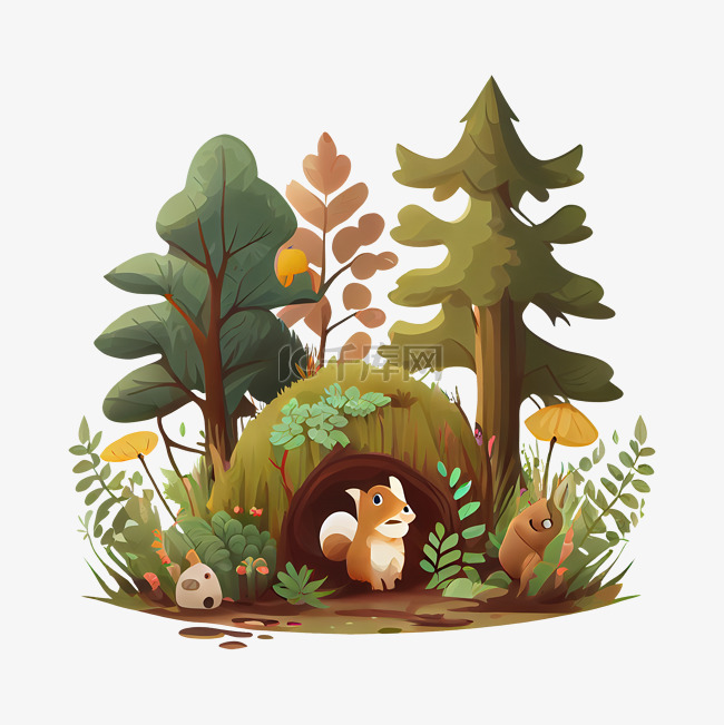 森林松鼠可爱插画
