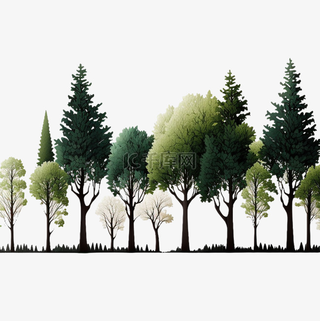 森林树植物绿色卡通