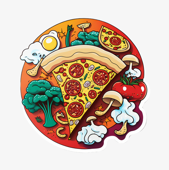 披萨美食快餐漫画插画个性创意贴