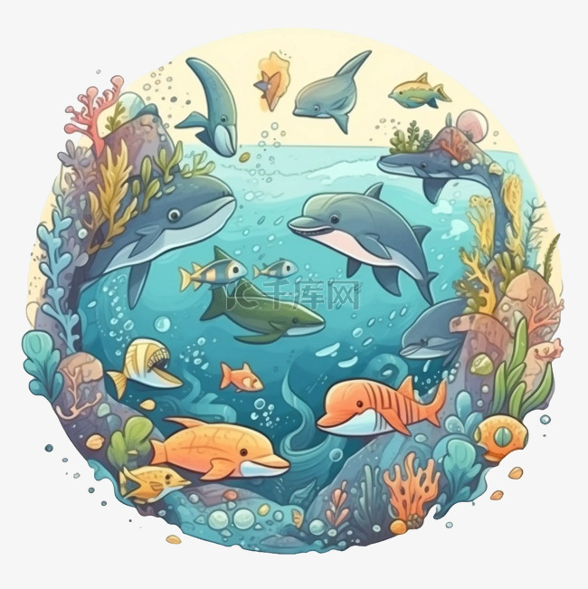 海底世界海洋日节日插画