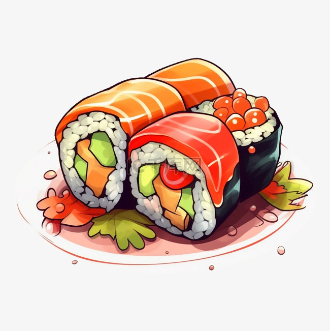 食物寿司三文鱼片鱼籽图案