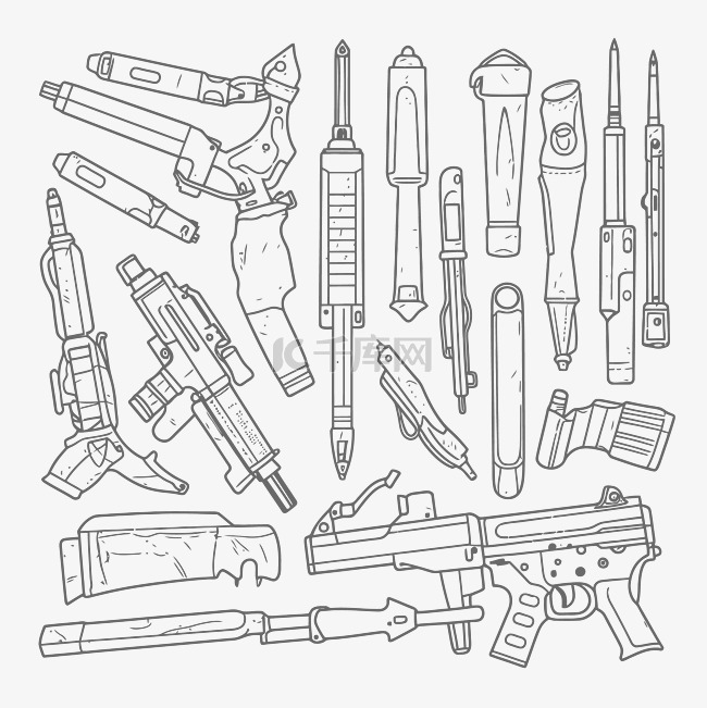 手涂鸦武器库轮廓草图 向量