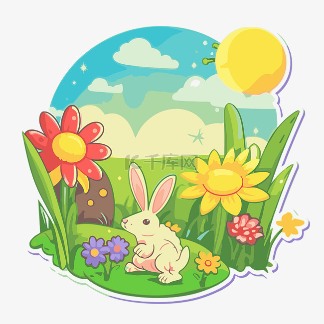 bunny in the wild grass 剪贴画 向量