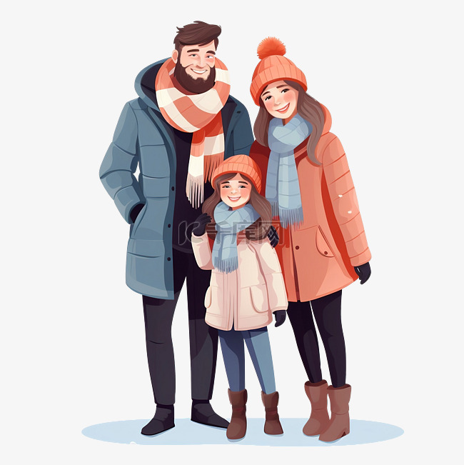 圣诞节时穿着暖和衣服的幸福家庭