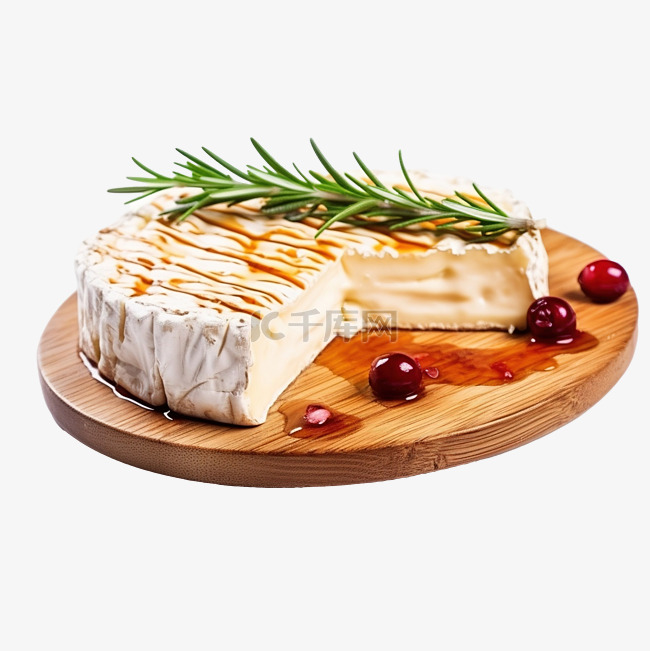 木桌上烤的布里奶酪圣诞晚餐
