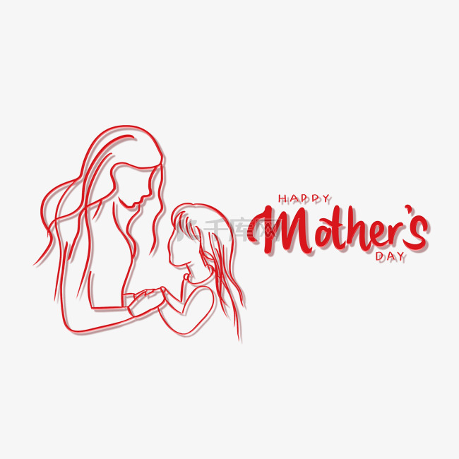 母亲节抽象线条画红色装饰