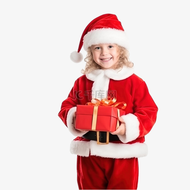一个穿着圣诞老人服装的快乐的孩