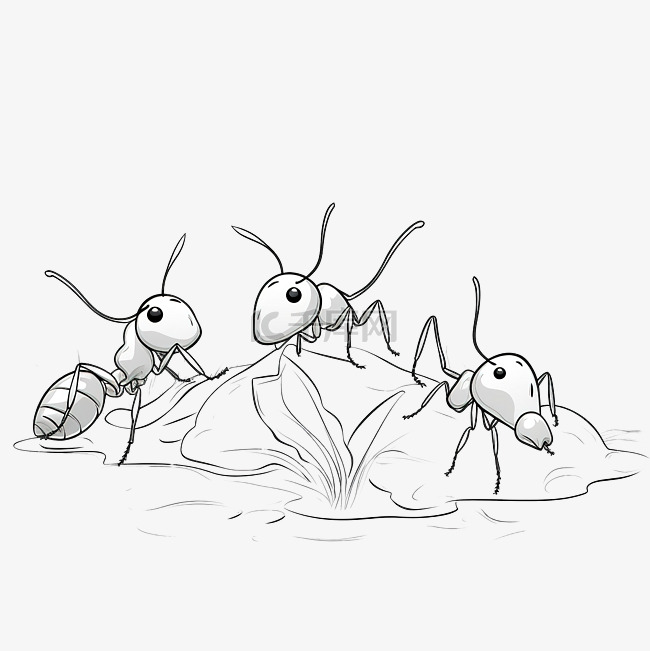 蚂蚁卡通铅笔画风格花园里的动植