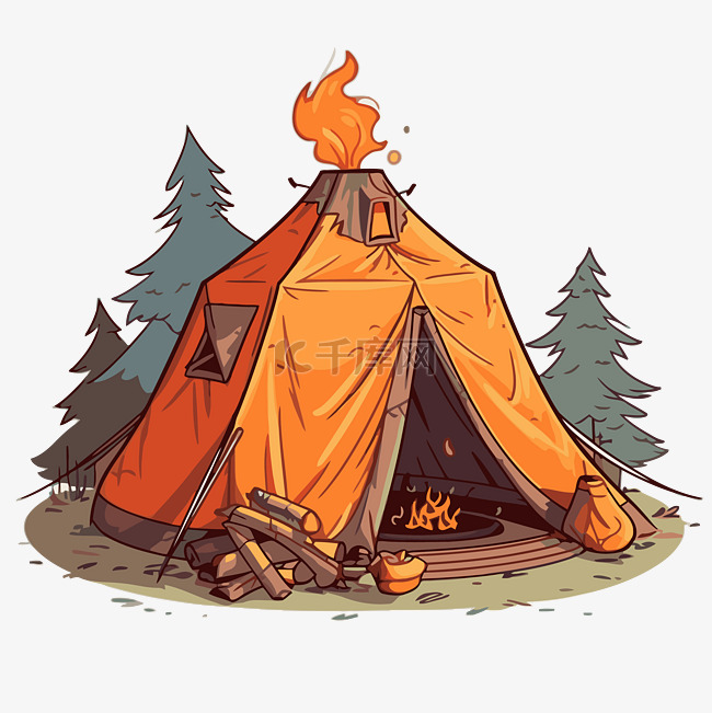 营火帐篷 向量