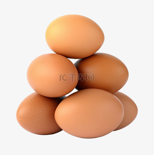 四个新鲜的棕色鸡蛋在堆栈或堆中