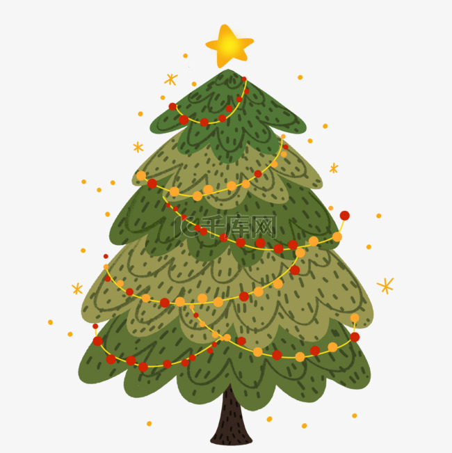 圣诞节卡通圣诞树星星彩灯装饰