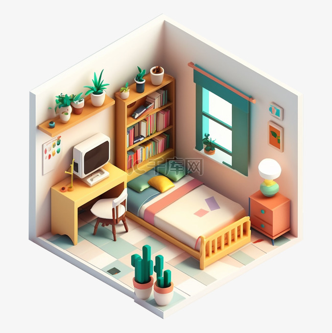 房间模型卡通可爱立体简单图案