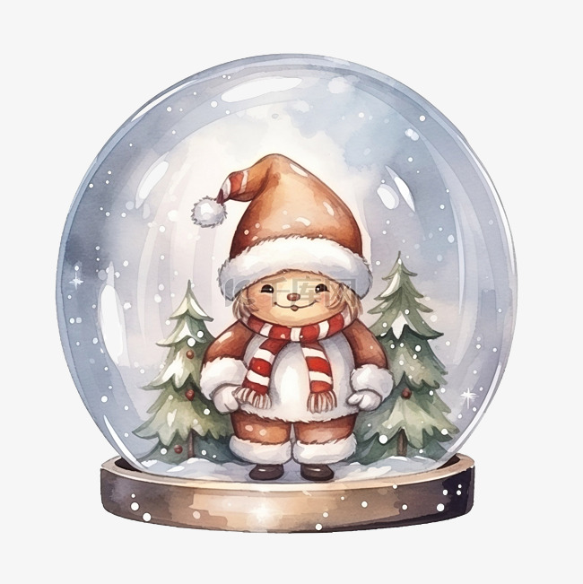 圣诞快乐可爱姜饼干画雪球卡