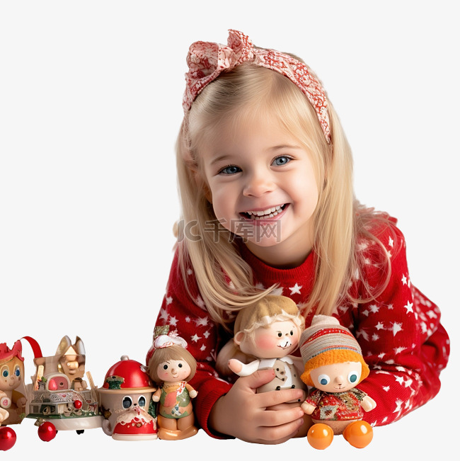 圣诞节带着玩具的小女孩