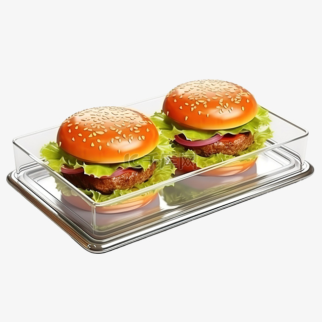 3d 汉堡或汉堡三明治玻璃托盘