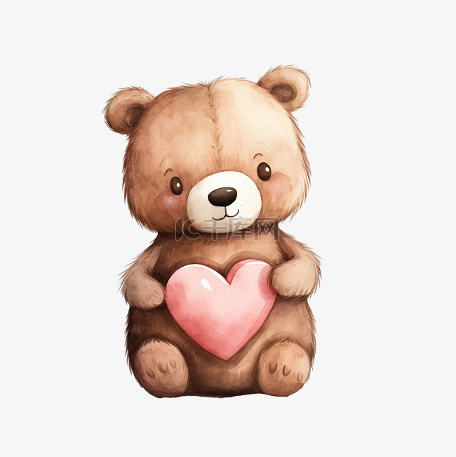 可爱的棕熊粉红心水彩情人节主题