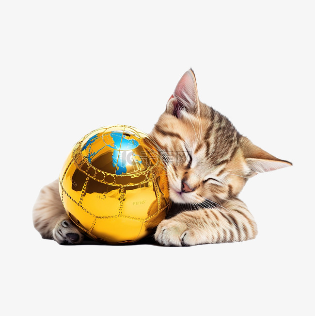 可爱的猫睡在世界杯奖杯上png
