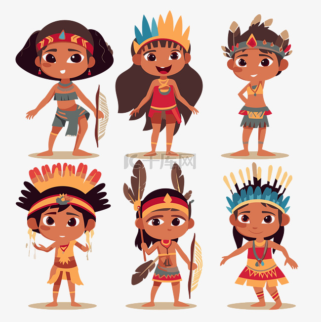 部落剪贴画美国原住民儿童卡通插