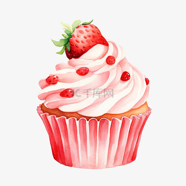 草莓蛋糕水彩
