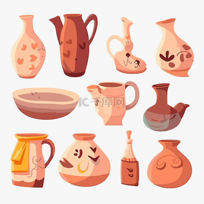 陶瓷剪贴画陶器花瓶和碗卡通风格