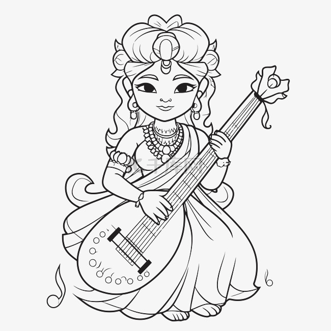 印度婴儿着色页与她的吉他 向量