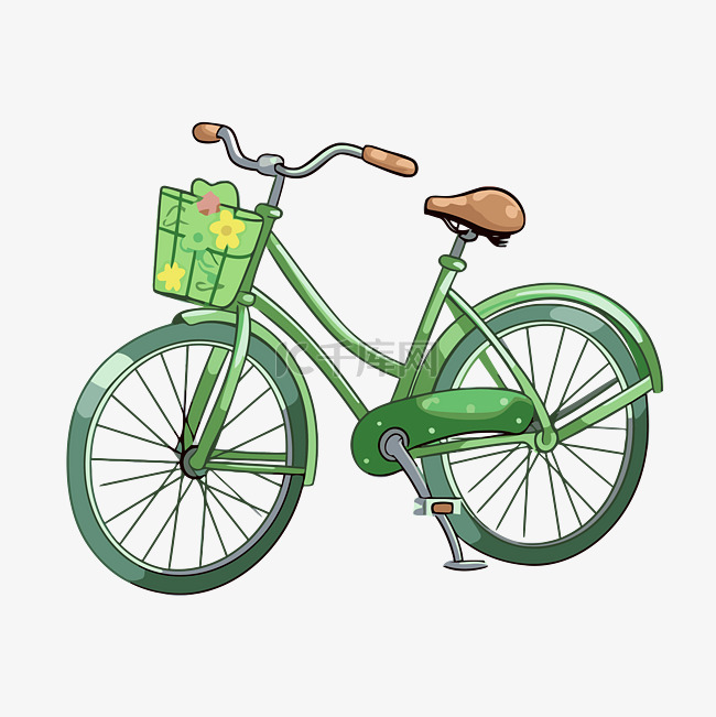 自行车剪贴画绿色自行车带篮子矢