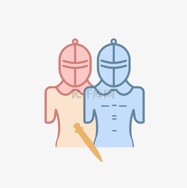 两个戴着剑的头盔的骑士的平面图